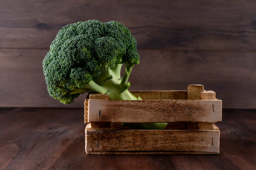 broccoli wooden box fresh vegetable wooden surface